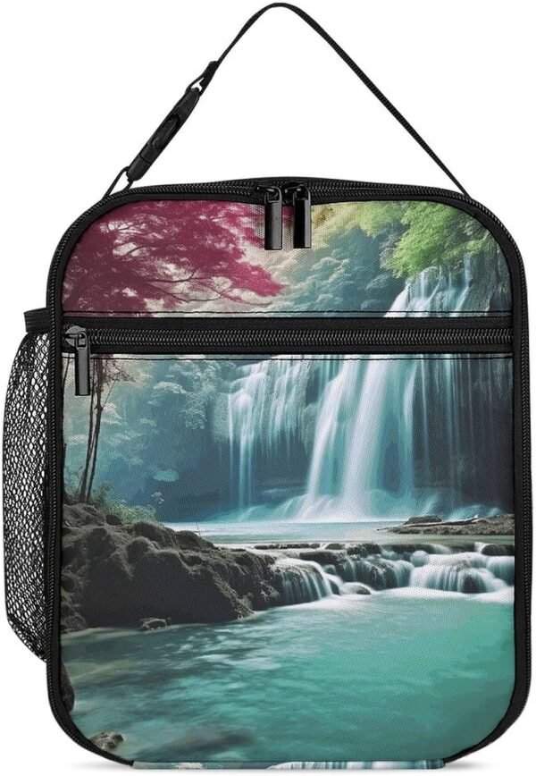 Lunch Bag for Men Women Insulated Lunch Box Waterfall Natural Landscape Lunchbox Lunch Tote Bag for Work Lunch Bag with Side Pockets