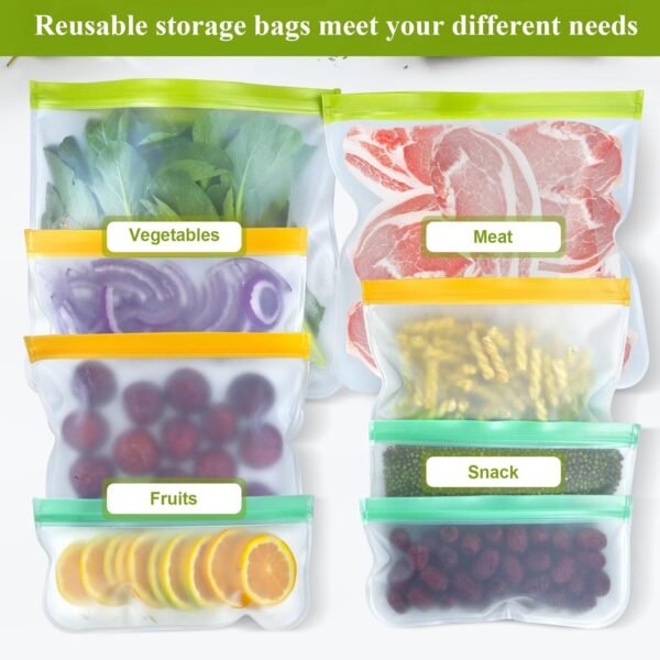 8 Pack Silicone Bags Reusable Storage Silicone Ziplock Bags-3 Reusable Gallon Freezer bags 3 Reusable Sandwich Bags 2 Reusable Snack Bags, Leakproof Reusable Food Storage Bags Containers for Home Work - Image 6