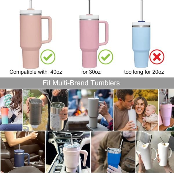 AIERSA Metal Straws for 40oz Tumbler Replacement,12 Inch Reusable Stainless Steel Straw Compatible Stanley Cup, 6pcs Large Straws with Cleaning Brush for Stanley Cup Accessories - Image 4