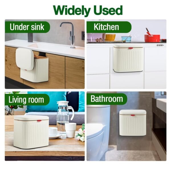 Kitchen Compost Bin Hanging Trash Can with Lid Detachable Compost Bin Stainless Steel Trash Can Small Compost Bin Countertop Mount Kitchen Food Waste Bin Garbage Can for Cabinet, Under Sink, Bathroom - Image 7
