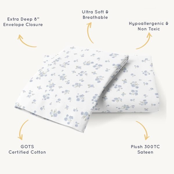 Makemake Organics Organic Toddler Pillowcase (Set of 2) GOTS Certified Organic Cotton Pillowcase - Ultra Soft Breathable Fits 13x18 Boys Girls Neutral Unisex (14"x19", Mini Roses) - Image 5