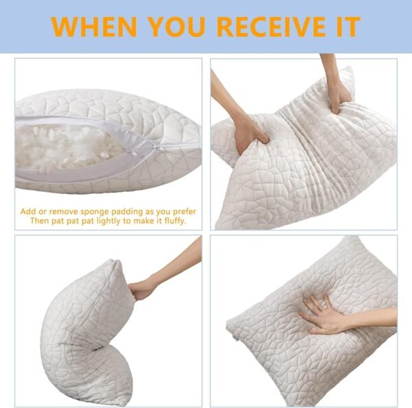 Shredded Memory Foam Pillows - Queen Size Set of 2,Adjustable Bed Pillows for Side Back Stomach Sleepers,Comfy Cooling Pillows for Sleeping with Washable Cover - Image 6