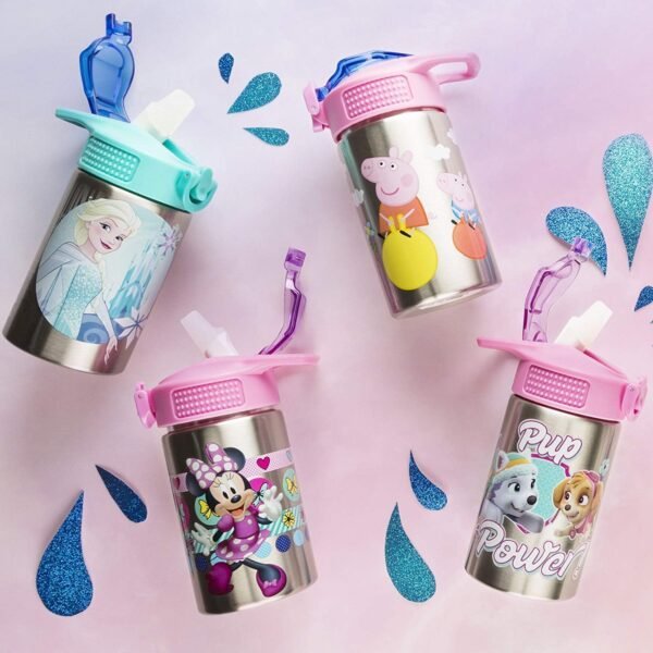 Zak Designs 15.5oz Stainless Steel Kids Water Bottle with Flip-up Straw Spout - BPA Free Durable Design, Frozen Girl SS - Image 6