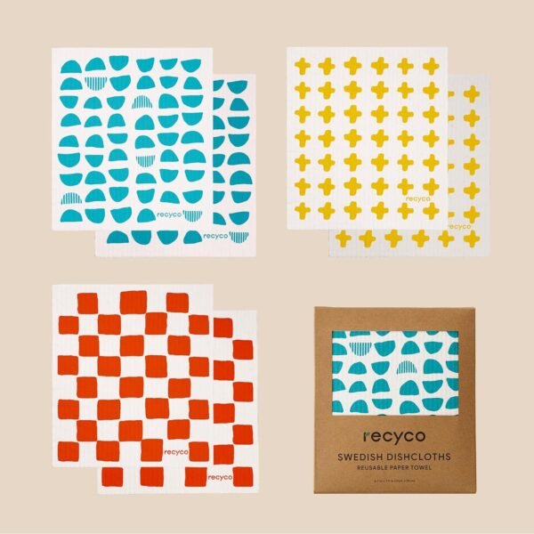 RECYCO Swedish Dishcloths for Kitchen | 6 Pack Modern Geo Washable Dish Rags | Cellulose Reusable Cleaning Paper Towels | Absorbent Counter Dish Cloth Sponge Kitchen Wipes, 8" L x 7" W - Image 8