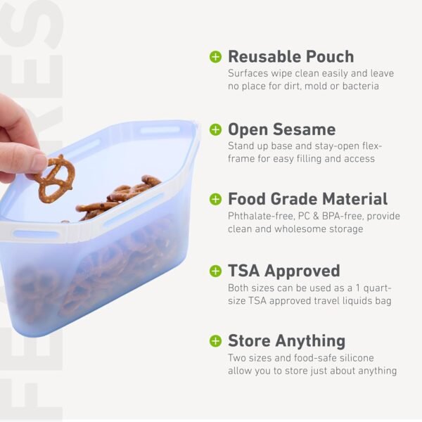 humangear GoPouch - Flexible Food Storage Container, Quick-Seal, Reusable Pouches, Leak Proof Bag with Slide-Lock Closure System, Blue, Small - Image 4