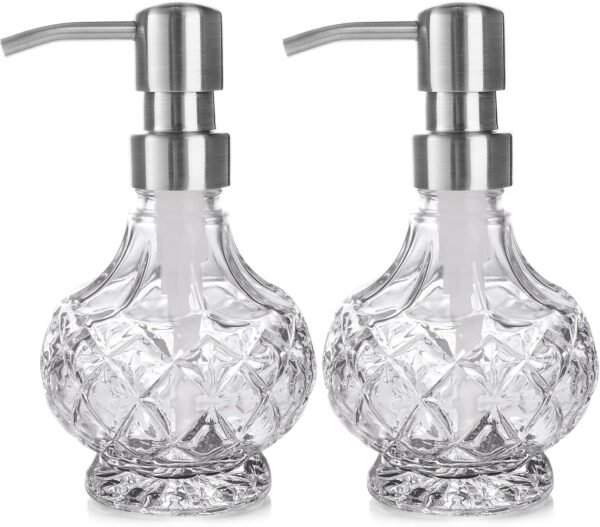 Glass Soap Dispenser Bathroom Hand Soap Dispenser with Stainless Steel Pump Liquid Soap and Lotion Dispenser Vintage Soap Dispenser Set for Bathroom Kitchen