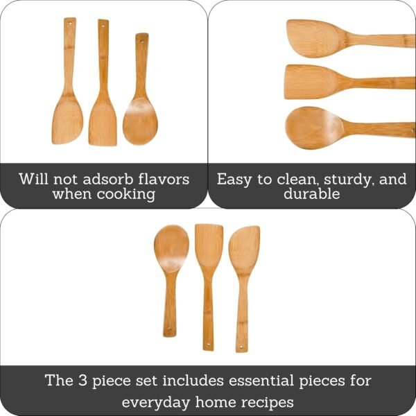 IMUSA USA Cookware Spoon Set 3-Piece, Bamboo - Image 2