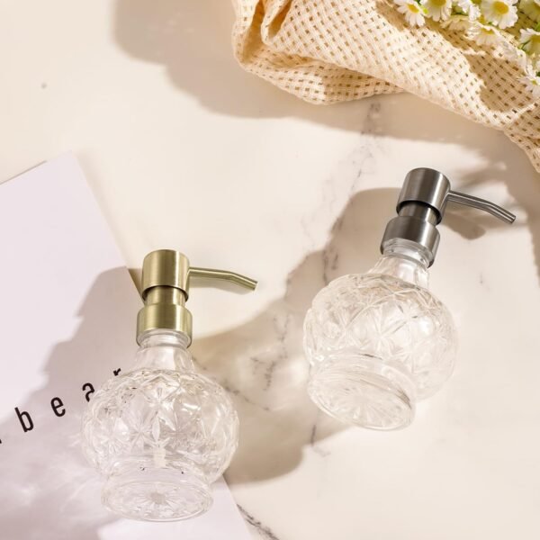 Glass Soap Dispenser Bathroom Hand Soap Dispenser with Stainless Steel Pump Liquid Soap and Lotion Dispenser Vintage Soap Dispenser Set for Bathroom Kitchen - Image 4