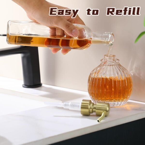 Round Bathroom Soap Dispenser Gold Pump, Glass Bottle with Stainless Steel Pump Liquid Soap Dispenser Sphere Counterto Hand Soap Dispenser Kitchen - Image 3