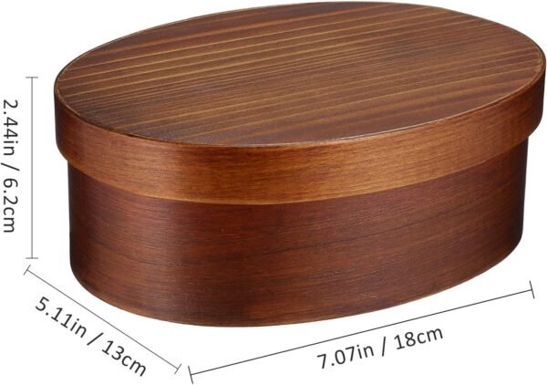 PRETYZOOM Wood Lunch Box, Japanese Bento Lunch Box with 3 Divider, Oval Shape Food Container Box for Sushi, Picnic, Lunch (800ml) - Image 6