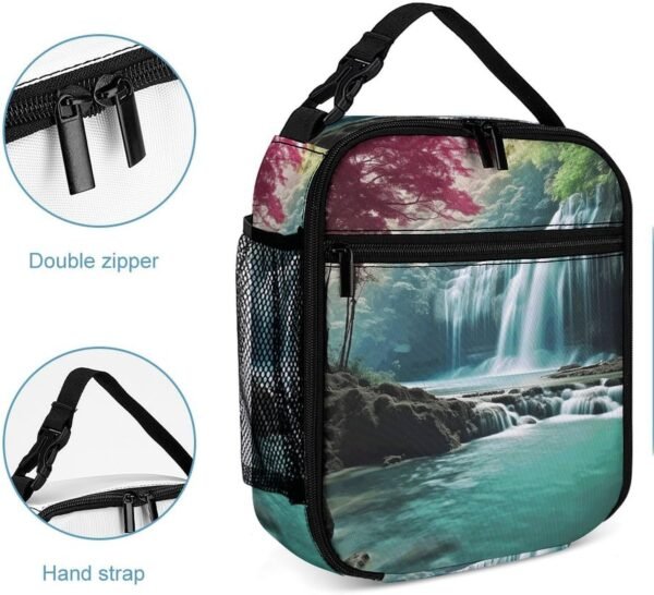 Lunch Bag for Men Women Insulated Lunch Box Waterfall Natural Landscape Lunchbox Lunch Tote Bag for Work Lunch Bag with Side Pockets - Image 5