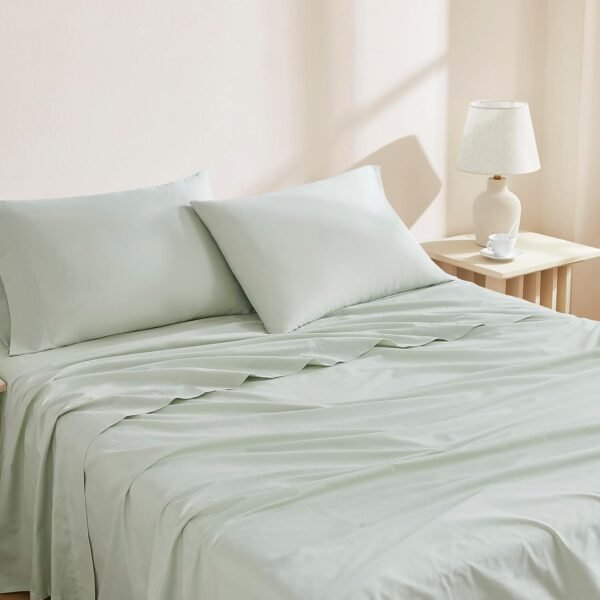 Linen Closet Luxury Cotton 144 Thread Count Organic Cotton 4-Piece Sheet Set, Queen, Light Green - Image 3