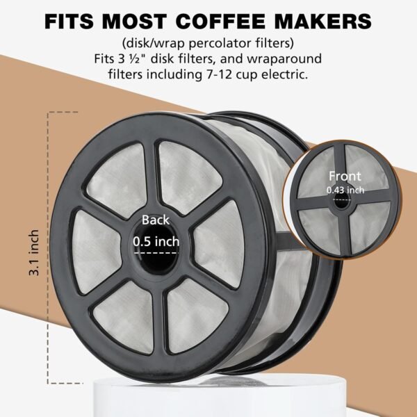Reusable Coffee Filters 7-12 Cup for Percolator Coffee Pot Electric, Replaces Paper Coffee Filters, BPA Free - Disk/Wraparound Percolator Coffee Filters, Coffee Filters for Percolators - Image 2
