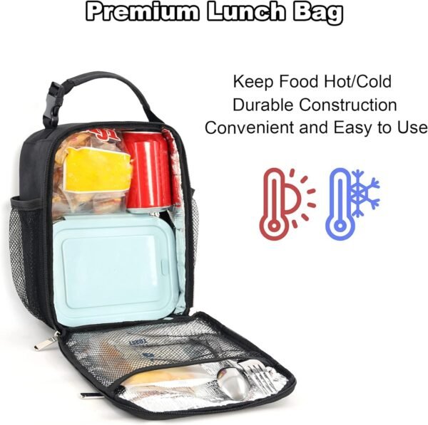 Femuar Lunch Box for Men Women Adults Small Lunch Bag for Office Work Picnic - Reusable Portable Lunchbox, Black - Image 4