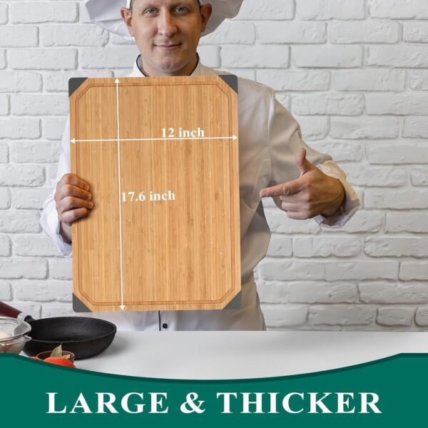 Bamboo Cutting Board, Empune Wood Cutting Boards for Kitchen with Non-slip Rubber Feet Wooden Chopping Board for Meat and Vegetables, XL - Image 6