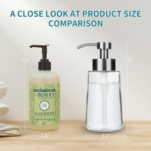 Doiliese Soap Dispenser, Glass Hand Soap Dispenser with Rust Proof Pump, 17oz Liquid Soap Dispenser with Waterproof Labels, Dish & Hand Soap Dispenser for Bathroom, Kitchen, Brushed Nickel, Pack of 2 - Image 3