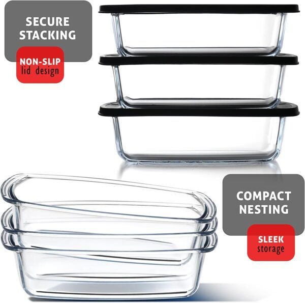 EATEX Glass Bread Pans for Homemade Bread Baking, 1.9 Qt Deep Glass Food Storage Containers with Lids Glass, 3 Glass Bread Loaf Pans 3 Airtight Lids - Image 6