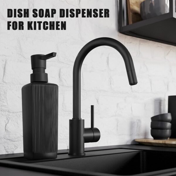 Black Soap Dispenser, Dish Soap Dispenser for Kitchen, Hand Soap Dispenser for Bathroom, Glass Soap Dispenser with Pump, Ribbed Liquid Lotion Dispenser, Bathroom Countertop Soap Dispensers - Image 5