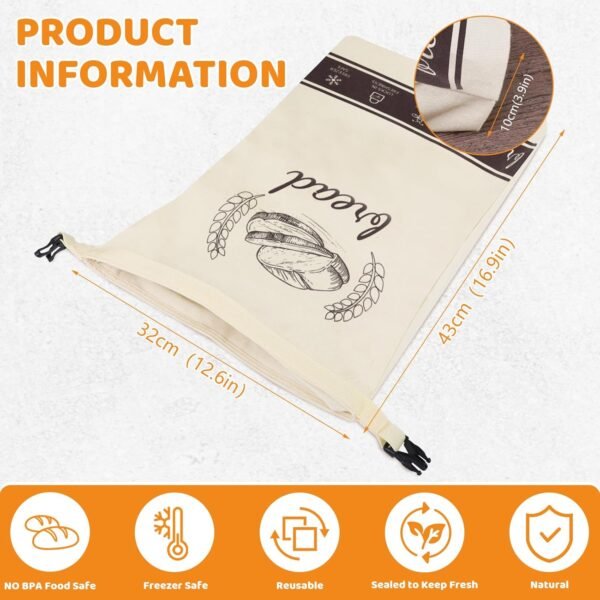 Bread Bags for Homemade Bread, 2 Pack XL Beeswax Bread Bags for Sourdough Reusable Bread Bags Sourdough Bread Bags Linen Bread Bag Bread Storage Bags Food Storage Bag(Brown 12.6"x17") - Image 5