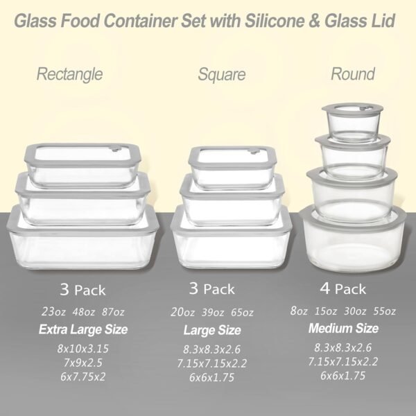 Glass Food Containers with Glass Lid, Microwave Safe Glass Food Storage Container, Large 4 Pack Round Shape, Glass Food Containers with Lids, Glass Meal Prep containers with Leak Proof Lid. - Image 3