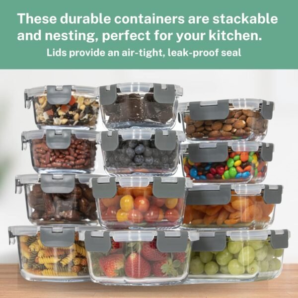Glass Food Storage Containers with Lids - Hinged Locking Lids - 100% Leak Proof Glass Meal-Prep Containers Great for Lunch - Image 8