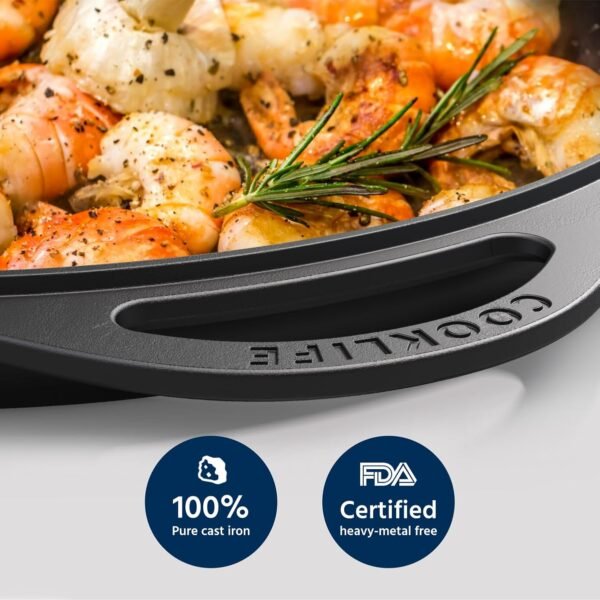 12" Smooth Cast Iron Griddle with Pan Scraper and Mesh Dish Scrubber, Round Pre-Seasoned Griddle Pan for Stove Top, Easy to Clean & Maintain Pizza Pan, Dishwasher & Oven Safe Stovetop Griddle - Image 4