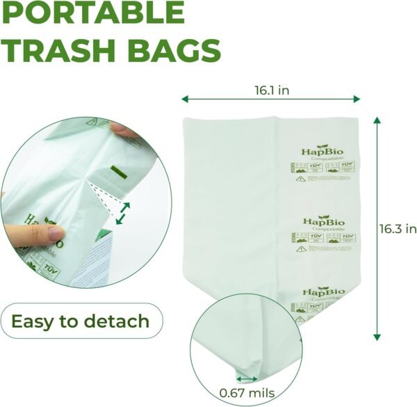 HAPBIO 2.6 Gallon Compostable Trash Bags, 100 Count/Roll, 0.67 Mils, Pack 1, Unscented, Small Trash Bags, BPI OK Compost Home, Recycle Food Scrap Waste Bags for Countertop Bin, Kitchen - Image 5