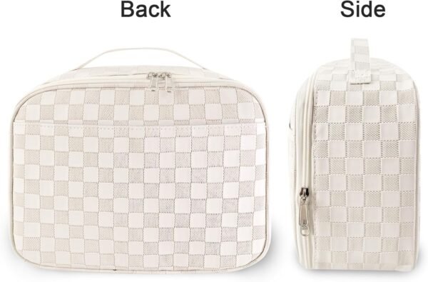 Mziart PU Leather Lunch Bag Lunch Box for Women Men, Reusable Lunch Tote Bags Meal Prep Containers Portable Leakproof Insulated Cooler Bag Food Handbags for Work Office Picnic Beach Travel (White) - Image 5