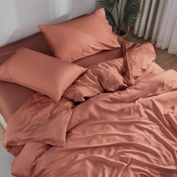 DOZ Sheet Set, 100% Viscose derived from Bamboo, Organically Grown, Buttery Soft, Cooling Sheets, High GSM, Deep Pockets - 4 Piece - 2 Pillowcases 1 Fitted Sheet 1 Top Sheet (Clay, Queen)