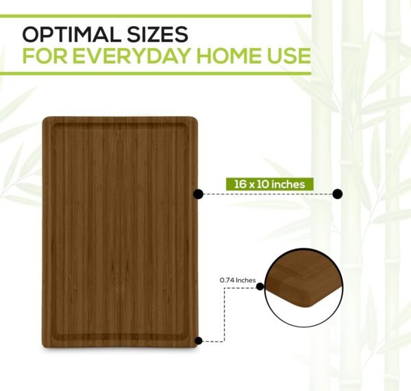 Utopia Kitchen Extra Large Bamboo Cutting Boards for Kitchen with Juice Groove, Wood Chopping Board for Countertop, Thick Durable Cutting Board for Meat, Vegetables & Fruits (1, Brown, 16" x 10") - Image 2