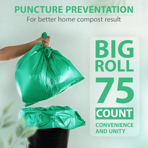 Compostable Trash Bags | Kitchen Compost Bag for Countertop Bin | Odor Control Disposable Bags | Small Biodegradable Trash Bags with Large Capacity | Recyclable Trash Bags - 75 Pack (Green) - Image 6
