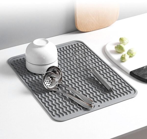 3 Pack Dish Racks, Silicone Kitchen Sink Organizer Tray and Dish Drying Mat for Bathroom Counter, and Sponge Soap Holder for Dish Soap Bottle, Soap Dispenser, Grey - Image 2