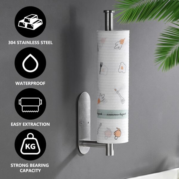 Paper Towel Holders for Kitchen, Adhesive Paper Towel Roll Rack for Bathroom Towel, Matte Black Paper Towel Holder 304 Stainless Steel, Under Cabinet Paper Towel Holder - Image 4