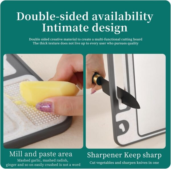 Steel Cutting Boards for Kitchen Stainless Steel Chopping Board Wheat Straw Cutting Board Built-in Grinder and Sharpener Cutting Board Double Sided Neat and Durable - Image 4