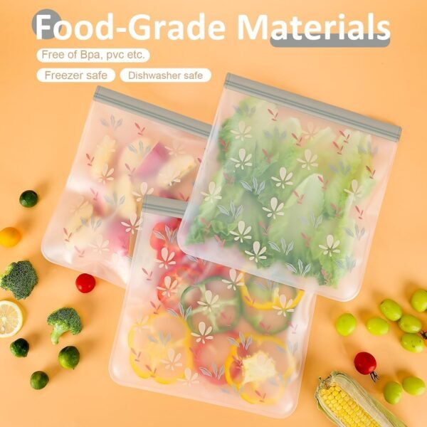 10 Pack Dishwasher Safe Reusable Gallon Bags Silicone, Leak proof Reusable Freezer Bags for Food Storage Home Organization Traval & Make-up BPA FREE for Food Storage Home for Salad Fruit - Image 6