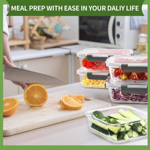Skroam 5-Packs 36OZ Glass Food Storage Containers with Lids Airtight, Glass Meal Prep Container for Lunch, Pantry Organizers and Storage, Glass Lunch Boxes for Freezer to Oven Safe, Leak Proof - Image 6
