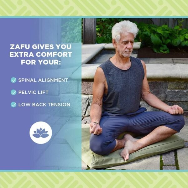 Bean's ZAFU - Meditation Floor Cushion - Oval Natural Cotton Zen Yoga Pillow - Tibetan Style for Mindful Kneeling Prayer Seat - Made in USA - US Organic Buckwheat Hulls - Comfort Calm Contemplate - Image 4
