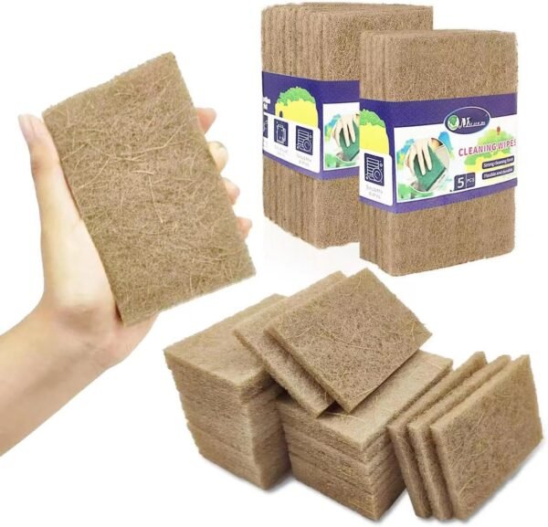 Natural Scoring Pads (５Pack) - EMIN Non Scratch sisal Biodegradable Cleaning Sponge pad - Scrubbing Pad for Kitchen Cleaning, Dishes and Pots - Eco Friendly
