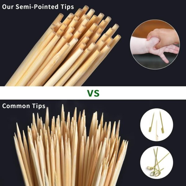 Natural Bamboo Skewers 6 Inch, Kids Friendly/True Semi Pointed, For Fruit Kabobs Kebab Swizzle Appetizer Chocolate Fountain Fondue BBQ, Wooden Sticks For Cake Pop, Lollipop, Size Choices 4.3”,8”,10” - Image 2