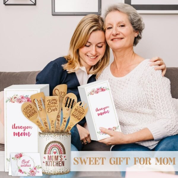 Cooking Utensils Set, Mom No Matter How Hard Life Gets Ugly Children, Grandparents Day Gift, Utensil Holder & 6 Wooden Spoons Cooking Gifts For Mom, Kitchen Gifts For Mom, Silverware Holder - Image 3