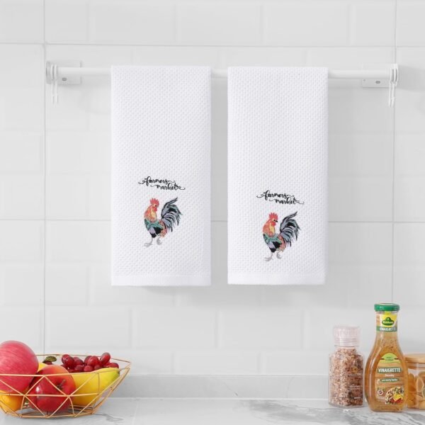 Homaxy 100% Cotton Waffle Weave Rooster Embroidery Kitchen Dish Towels, Ultra Soft Absorbent Quick Drying Cleaning Towel, 13 x 28 Inches, 4-Pack - Image 6