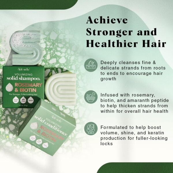 Kitsch Rosemary & Biotin Shampoo and Conditioner Bar Set for Thinning Hair - 2pc Volume Shampoo Bar & Conditioner Bar for Men and Women, Hair Thickening & Regrowth Combo, Paraben Free - Image 3