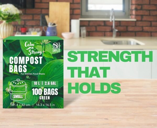 100% Compostable Trash Bags - 100 Count - Small 10 Litre/2.6 Gal Kitchen Food Waste Bags - Image 2