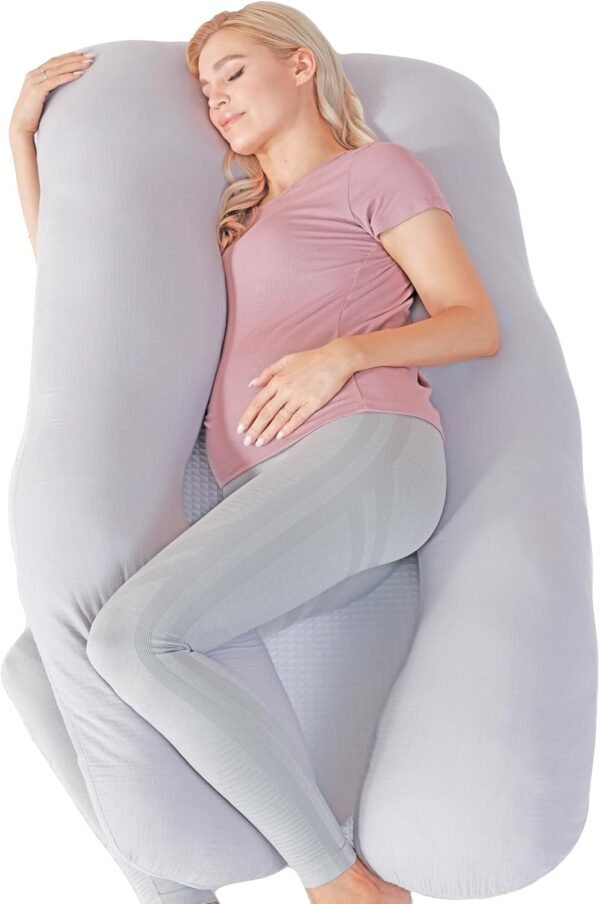 Pregnancy Pillow for Sleeping Cooling, 100% Muslin Full Body Maternity Pillow, Support for Back, Legs, Belly, HIPS - Side Sleeper Pillow (LightGray,55in)