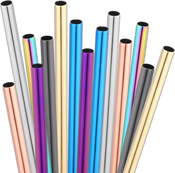 14 Pcs Stainless Steel Metal Straws, 7 Colors Stainless Steel Metal Boba Straws Metal Drinking Straws for Milkshake, Extra Wide Colored Reusable Tea Straws with 4 Pcs Cleaning Brush - Image 3