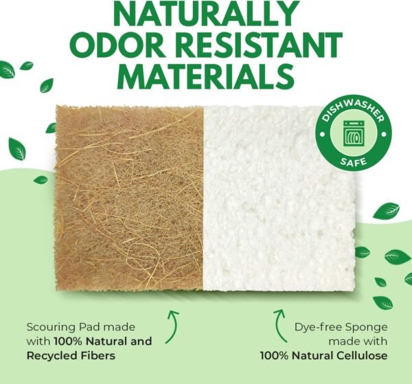 10 Pack Biodegradable Natural Kitchen Sponge - Compostable Cellulose and Coconut Walnut Scrubber Sponge - Eco Friendly Sponges for Dishes - Image 4