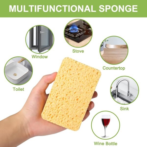 12 Pack Non-Scratch Scrub Sponge, Natural Kitchen Sponges for Cleaning Kitchen, Scratch Free Biodegradable Sponges for Dishes, No-Stick Cookware - Image 5