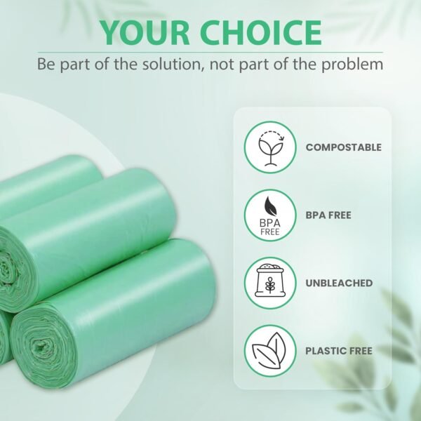 Compostable Trash Bags | Kitchen Compost Bag for Countertop Bin | Odor Control Disposable Bags | Small Biodegradable Trash Bags with Large Capacity | Recyclable Trash Bags - 75 Pack (Green) - Image 5