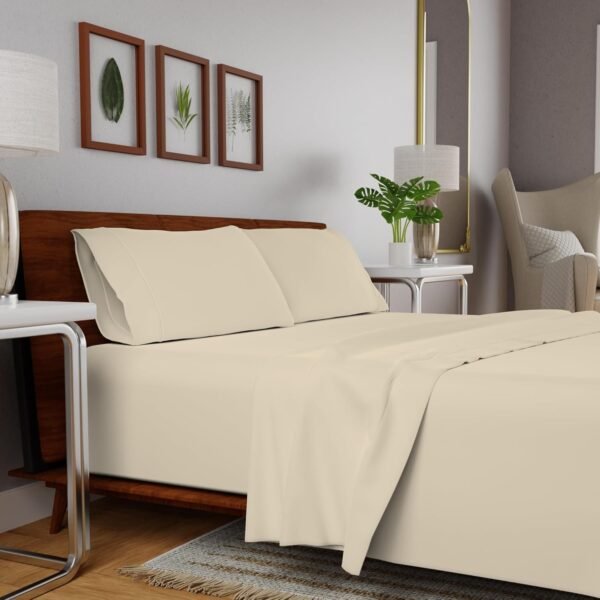Organic 100% Cotton Light Ivory Full Size Bed Sheets, Percale Weave Cotton Sheet Set for Full Size Bed, Crisp, Cooling & Breathable Bed Sheets, Fits Mattress Upto 16" Deep Pocket