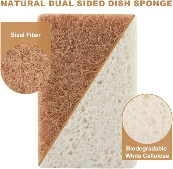 12pcs Natural Sponges for Dishes, Biodegradable Compostable Cellulose and Coconut Scrubber Sponge, Non-Scratch Reusable Cleaning Sponge for Removing Dirt and Oil in The Kitchen(Brown+White) - Image 5